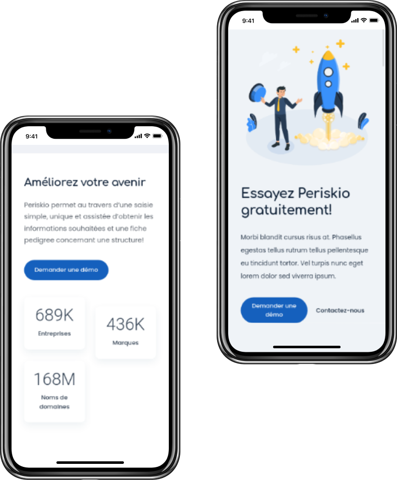 Mockup d'un iPhone X sur la page d'accueil en version mobile du site web Periskio