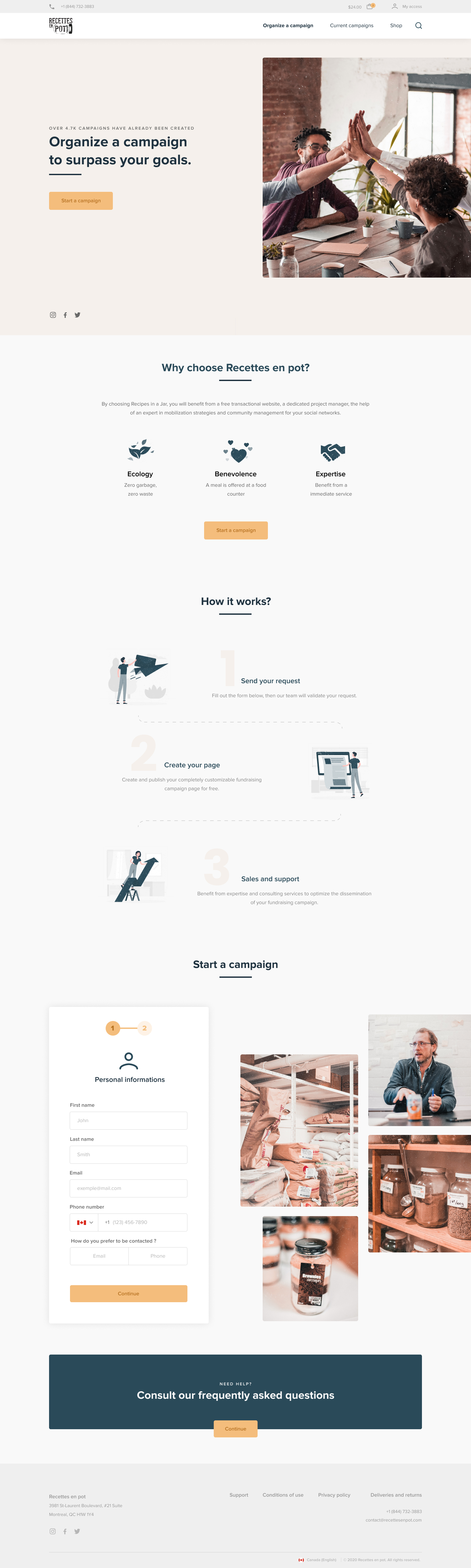 Page d'organisation d'une campagne de la refonte de Recettes en pot