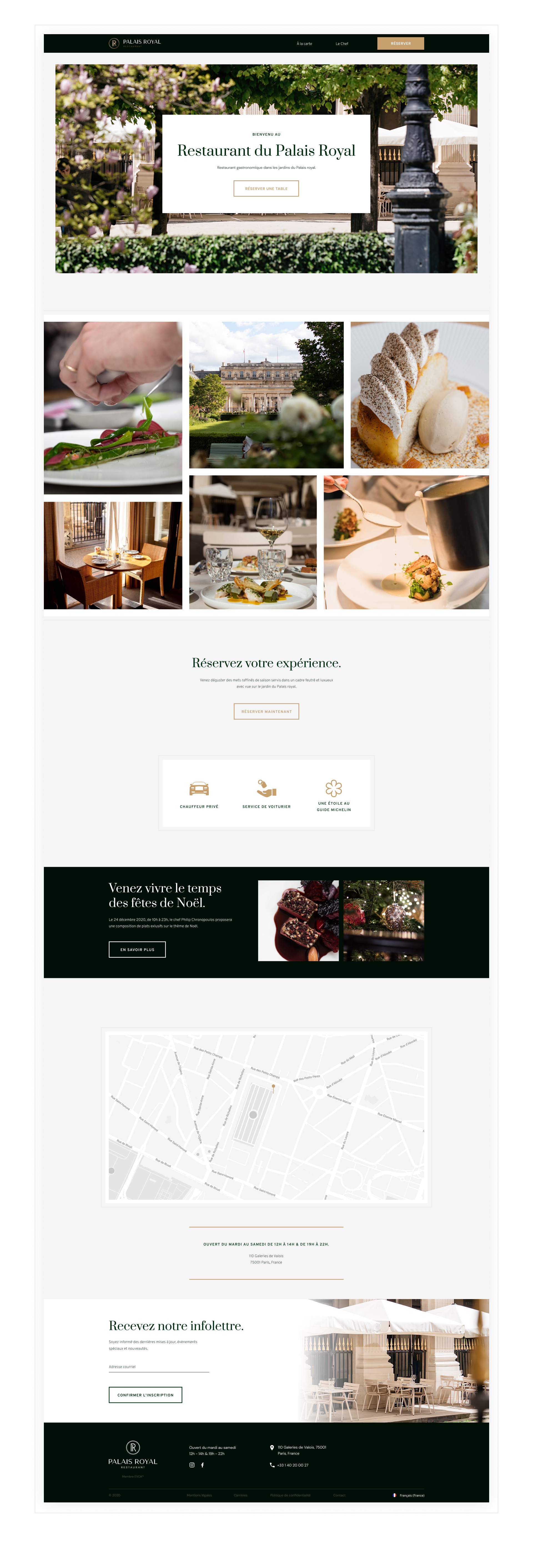 Page d'accueil du site web du Restaurant du Palais Royal